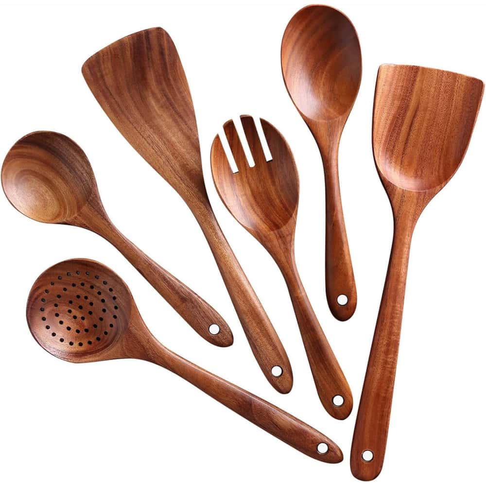 Kitchen Utensils Wooden Cooking Utensil Set 6 Pieces Spatulas Wooden Spoons for cooking salad fork