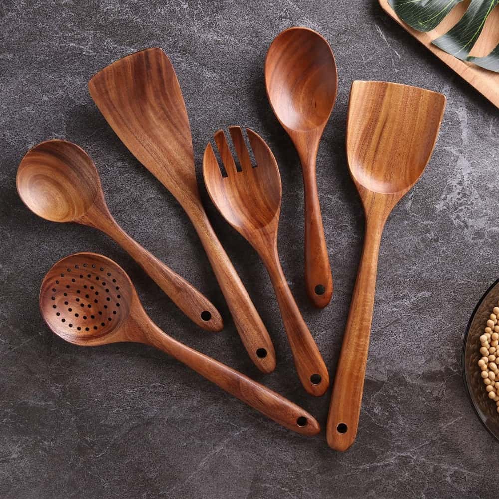 Kitchen Utensils Wooden Cooking Utensil Set 6 Pieces Spatulas Wooden Spoons for cooking salad fork