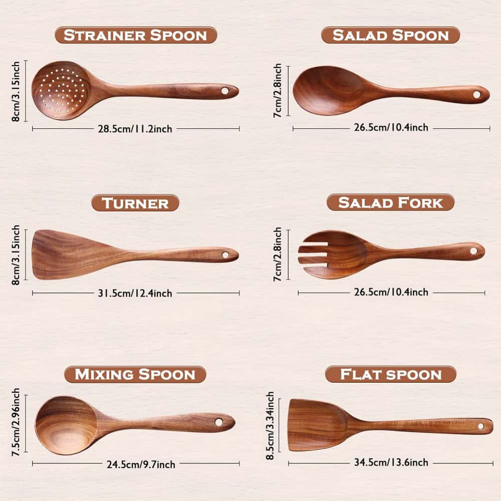 Kitchen Utensils Wooden Cooking Utensil Set 6 Pieces Spatulas Wooden Spoons for cooking salad fork