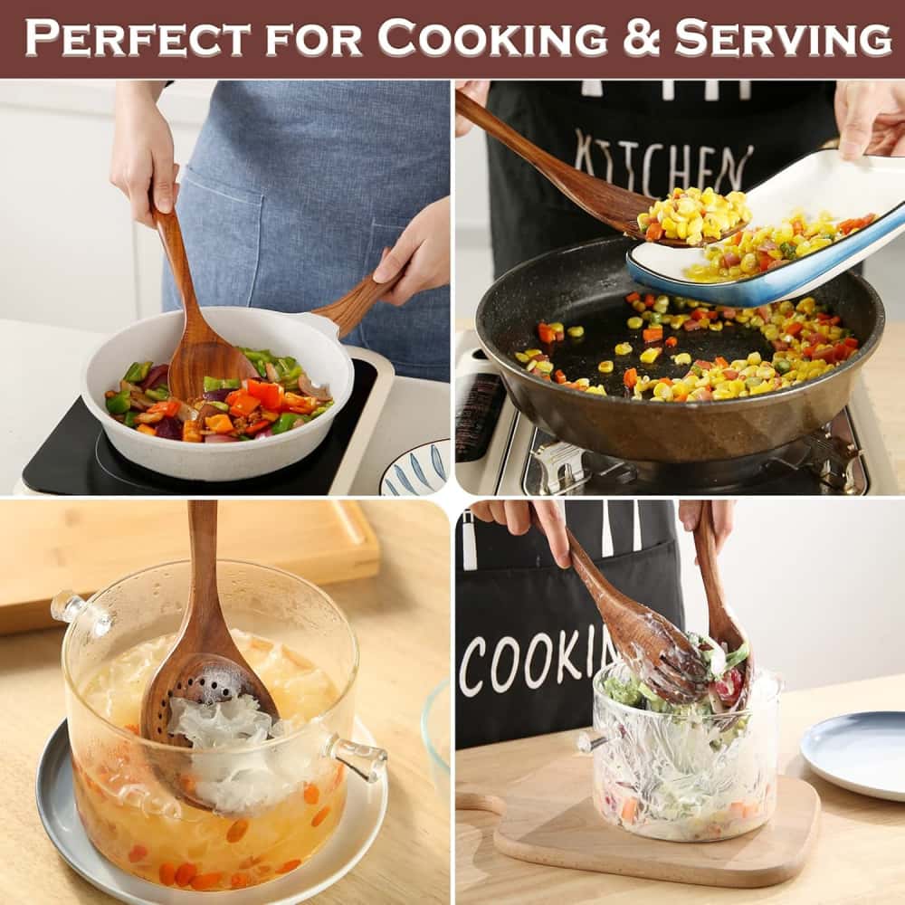 Kitchen Utensils Wooden Cooking Utensil Set 6 Pieces Spatulas Wooden Spoons for cooking salad fork