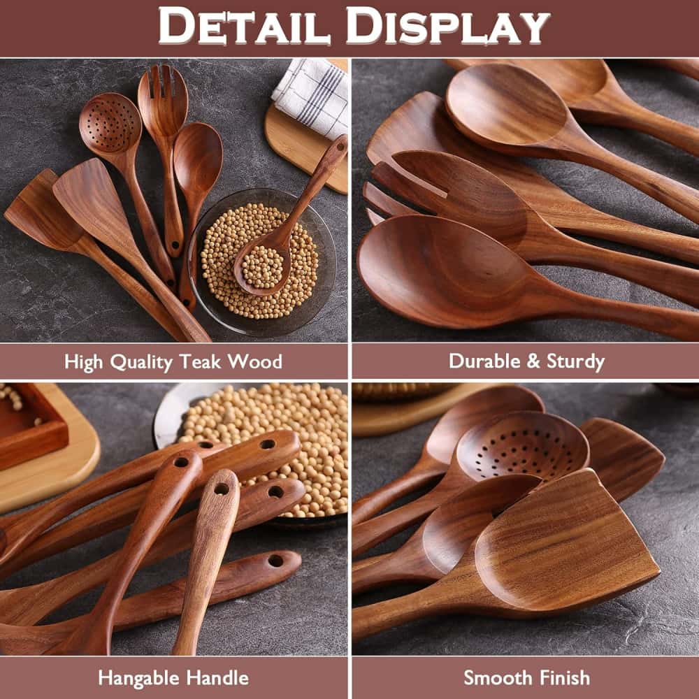 Kitchen Utensils Wooden Cooking Utensil Set 6 Pieces Spatulas Wooden Spoons for cooking salad fork