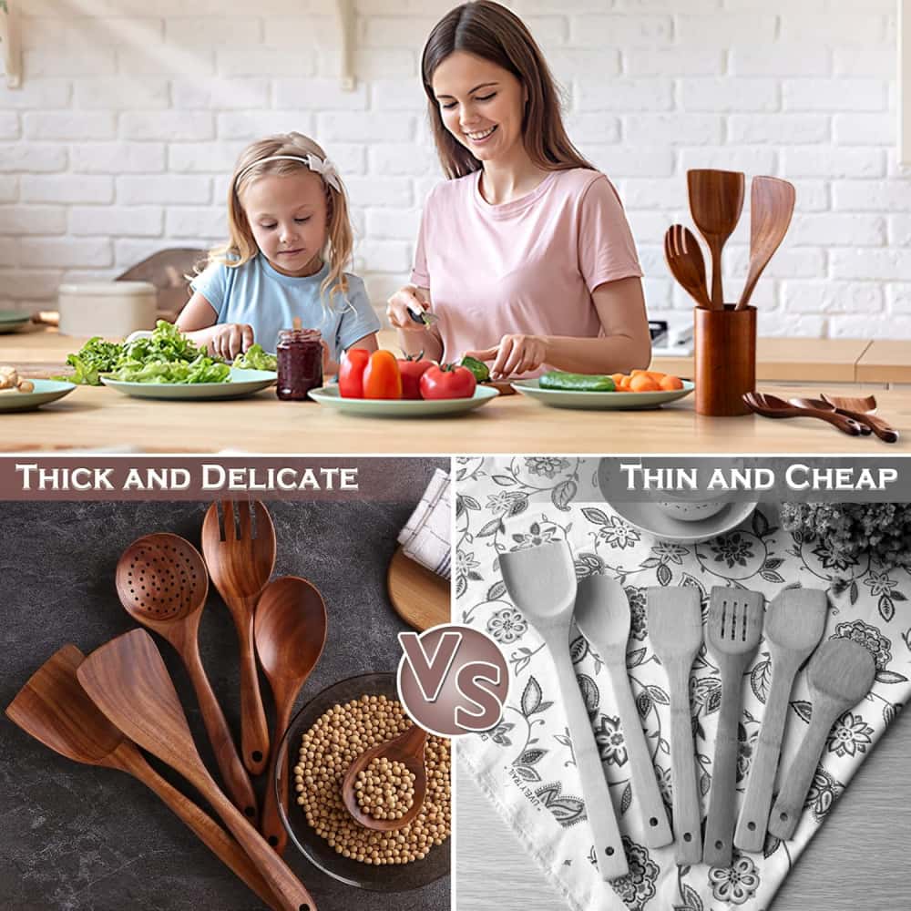 Kitchen Utensils Wooden Cooking Utensil Set 6 Pieces Spatulas Wooden Spoons for cooking salad fork
