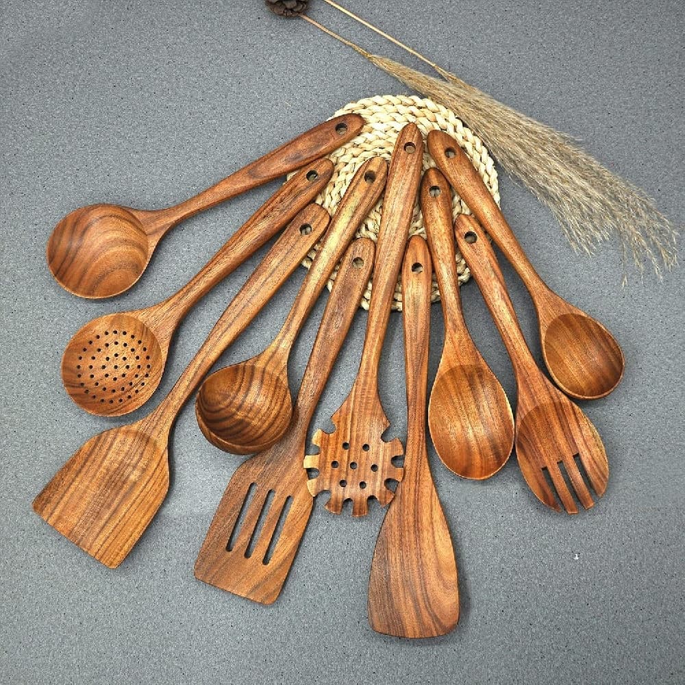 Kitchen Utensils Set Wooden Utensils for Cooking 10Pcs for Kitchen Tool Wooden Cooking Spoons