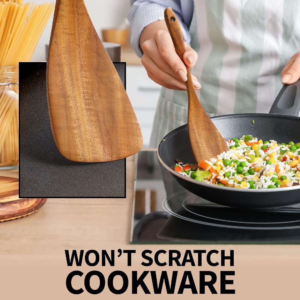 Kitchen Utensils Wooden Cooking Utensils Set 4 Pieces Spatula Slotted Spoon Strainer Spoon Salad Fork