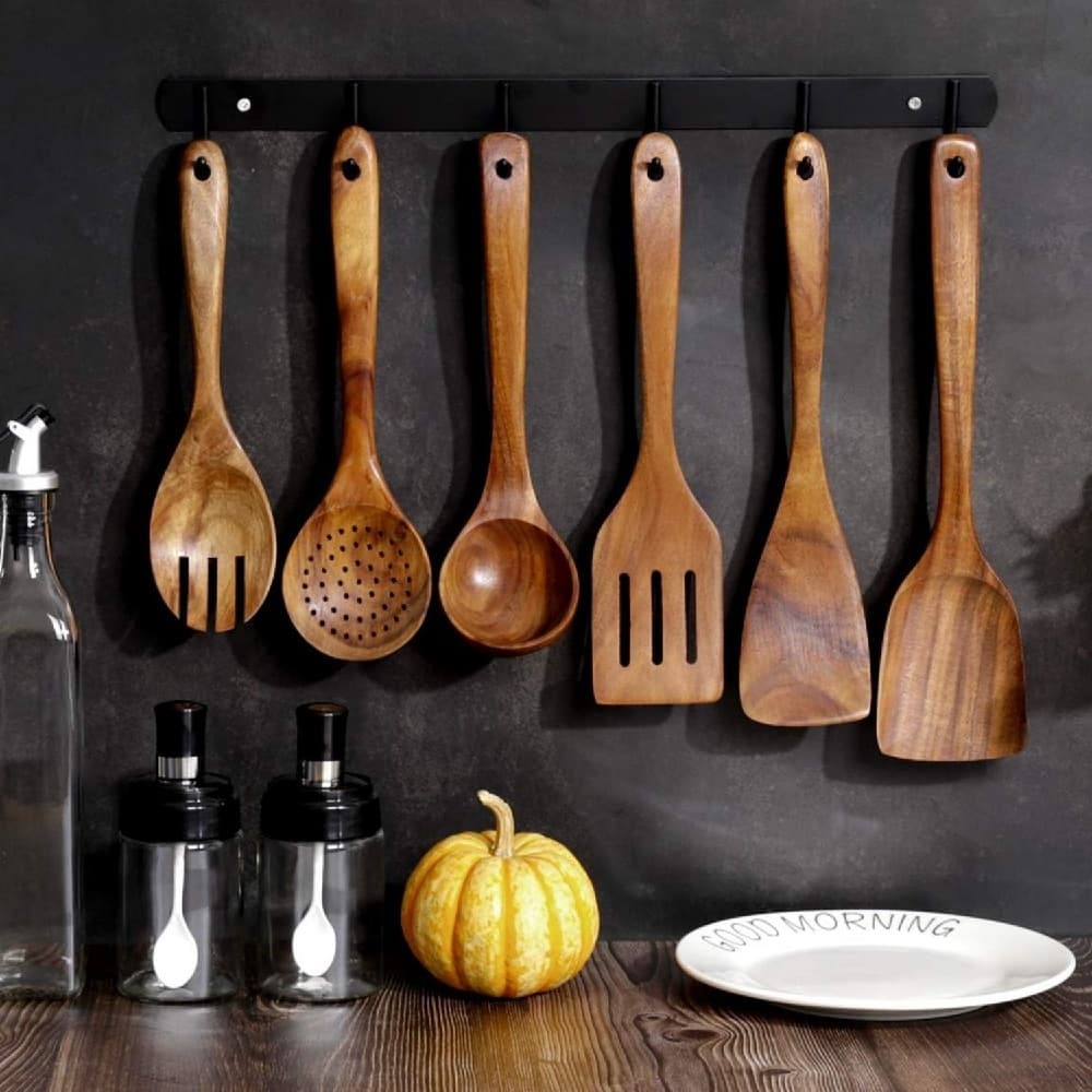 Wooden Cooking Utensils Set 6 Pcs Slotted spatula Flat spatula Colander Fired shovel Stirring spoon Salad Fork