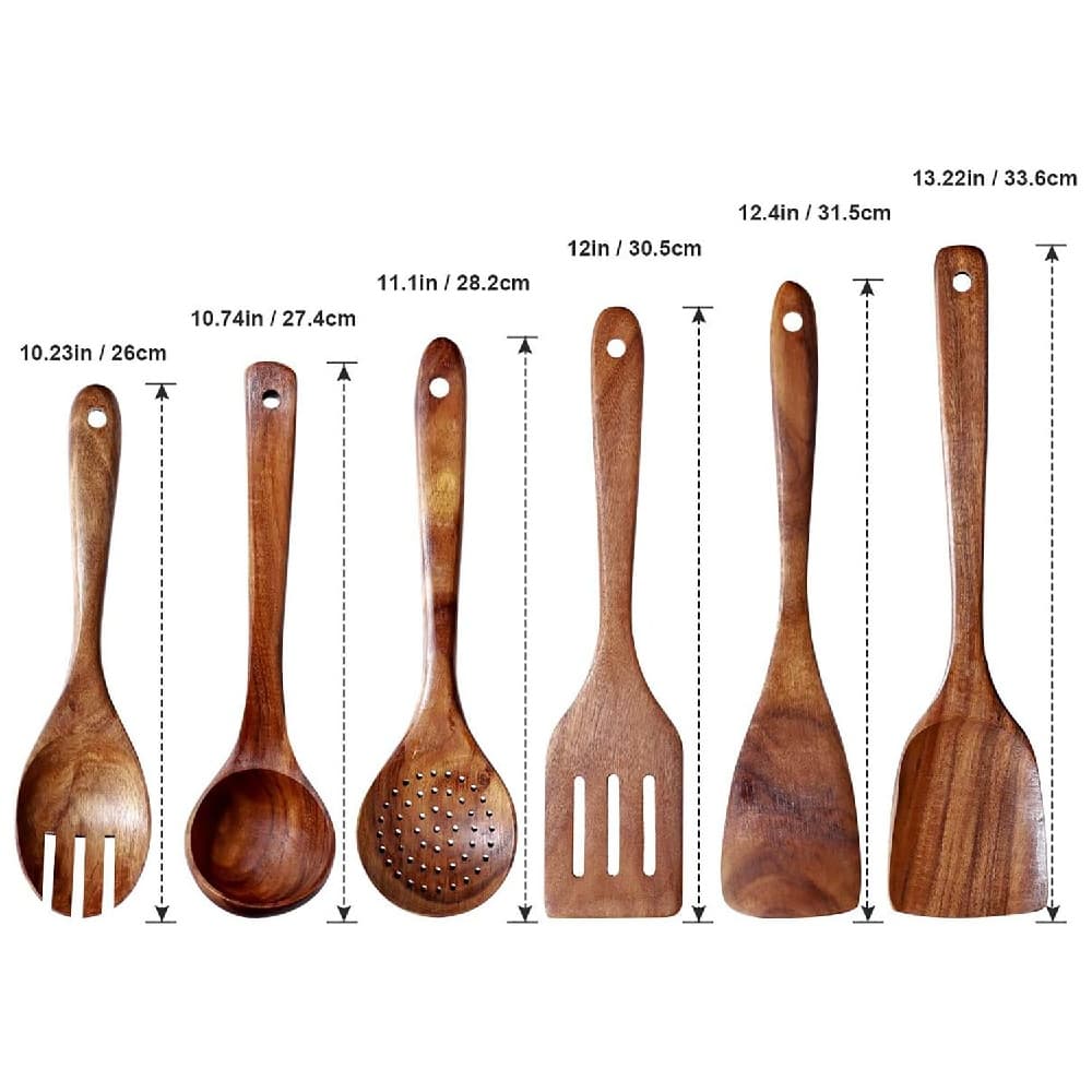 Wooden Cooking Utensils Set 6 Pcs Slotted spatula Flat spatula Colander Fired shovel Stirring spoon Salad Fork