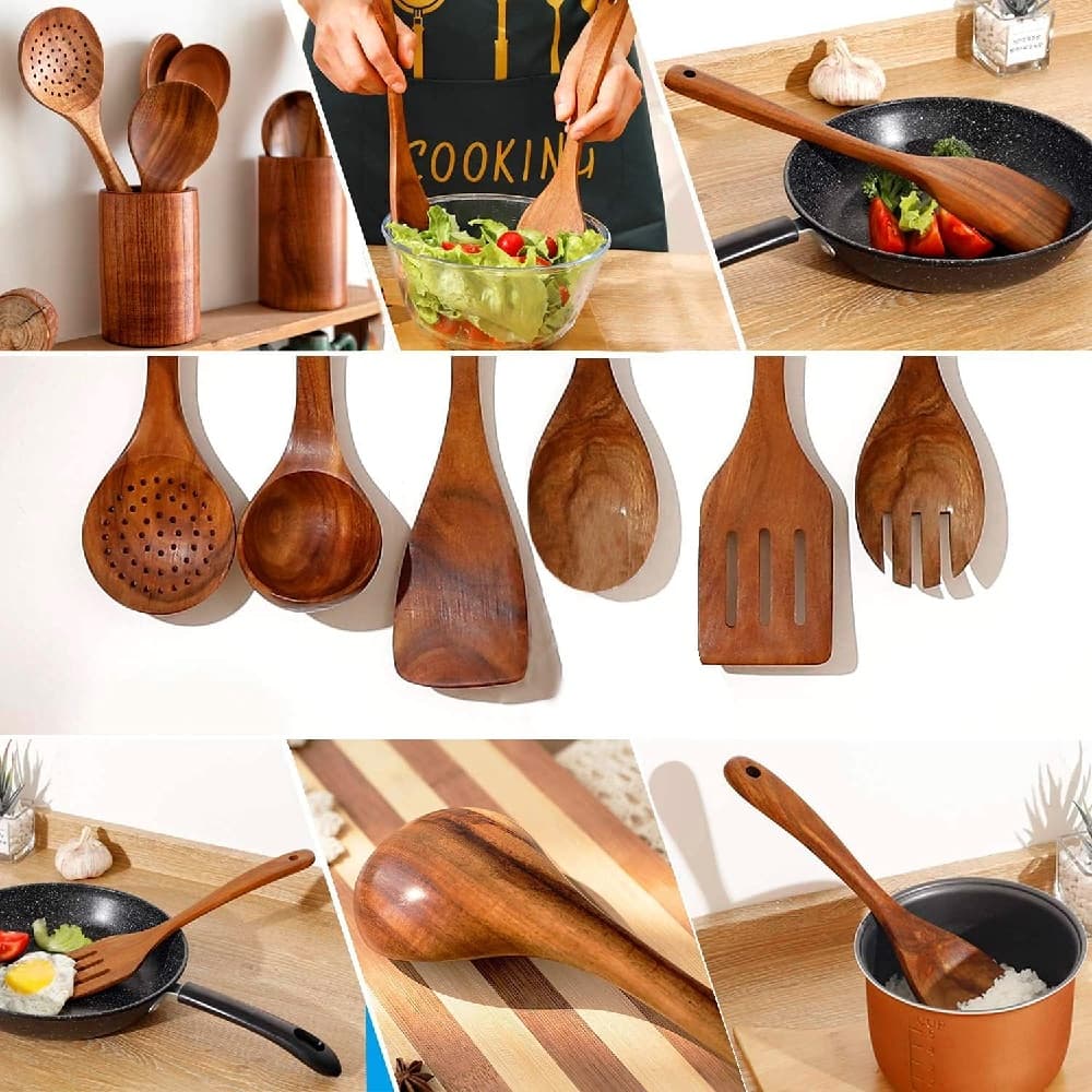Kitchen Utensils Set Wooden Utensils for Cooking 7Pcs for Kitchen Tool Wooden Cooking Spoons